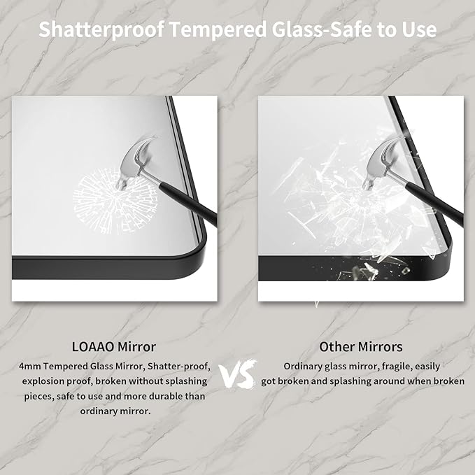 LOAAO 48x36 Inch Black Metal Framed Bathroom Mirror - Image 6