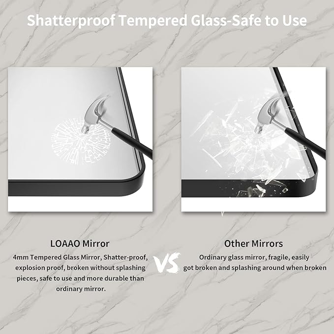 LOAAO 36X36 Inch Black Metal Framed Bathroom Mirror - Image 6