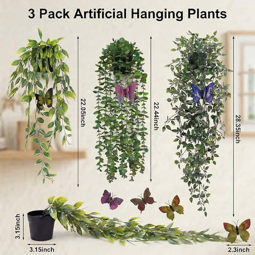 3 Pack Fake Plants with 6 Butterflies - Image 2