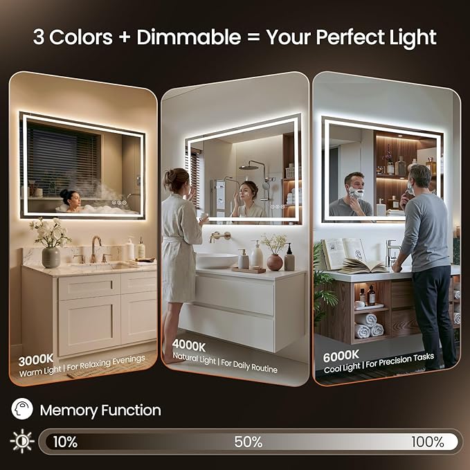 48X36 LED Bathroom Mirror with Lights, Backlit + Front Lit, Lighted Bathroom - Image 3