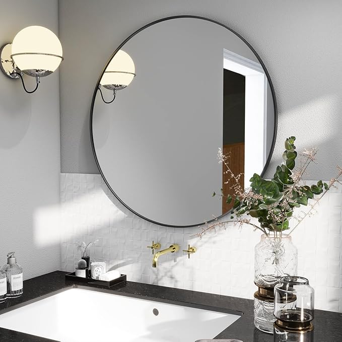 BEAUTYPEAK 20 Inch Round Mirror, Metal Frame Circle Mirror, Wall Mounted - Image 6