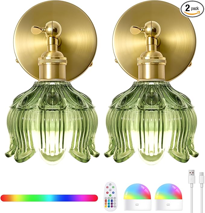 Vintage Battery Operated Wall Sconces - 5000mAh Rechargeable Dimmable Wireless by BlesULuk