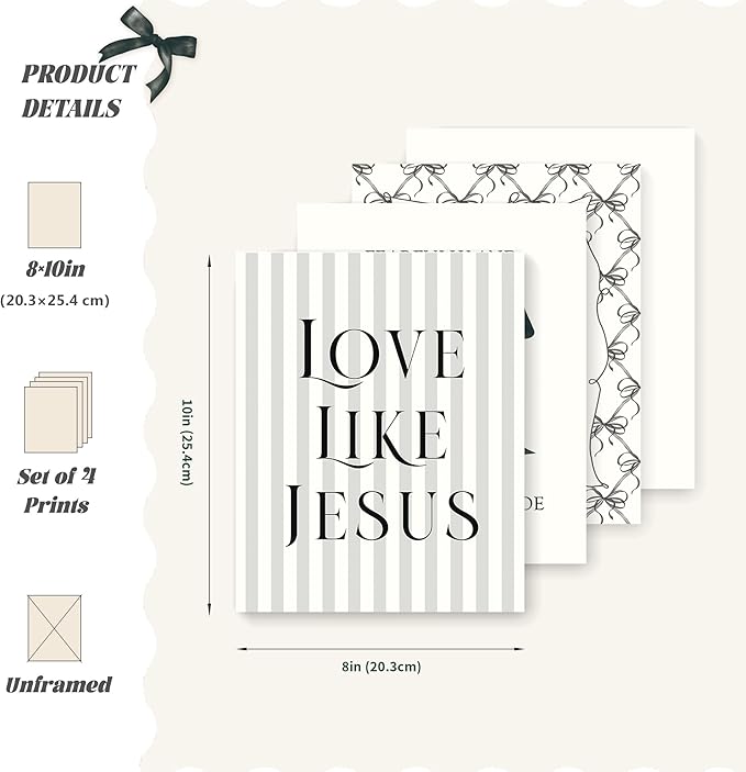 LARTSFRO Coquette Black Bow Jesus Wall Art Decor Posters, Inspirational Bible - Image 2