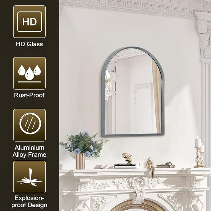 Arched Mirror, Modern Bathroom Wall Mirror Aluminum Alloy Framed Brushed Metal - Image 5