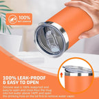 20 oz Tumbler with Lids and Straws, Stainless Steel Insulated Travel Coffee Mug, Double Wall Vacuum Insulated Tumblers, Powder Coated Coffee Tumbler for Cold & Hot Drinks (Orange)