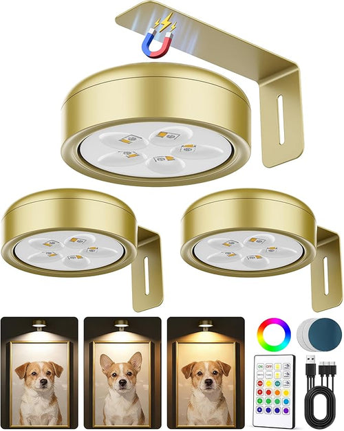 3 Pack Picture Lights for Wall, Wireless 2000mAh Rechargeable Magnetic LED Puck by ERMTCTSWallLights