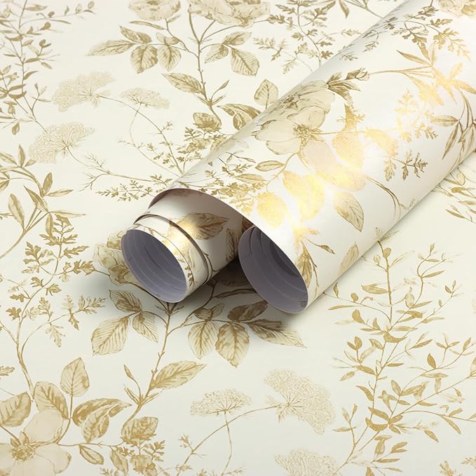 Erfoni 16.9" x394" Yellow Brown Floral Peel and Stick Wallpaper Boho Floral by Erfoni