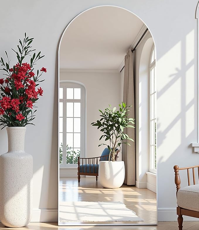 Dewfig Arched White Full Length Mirror, Full Body Mirrors - Image 2