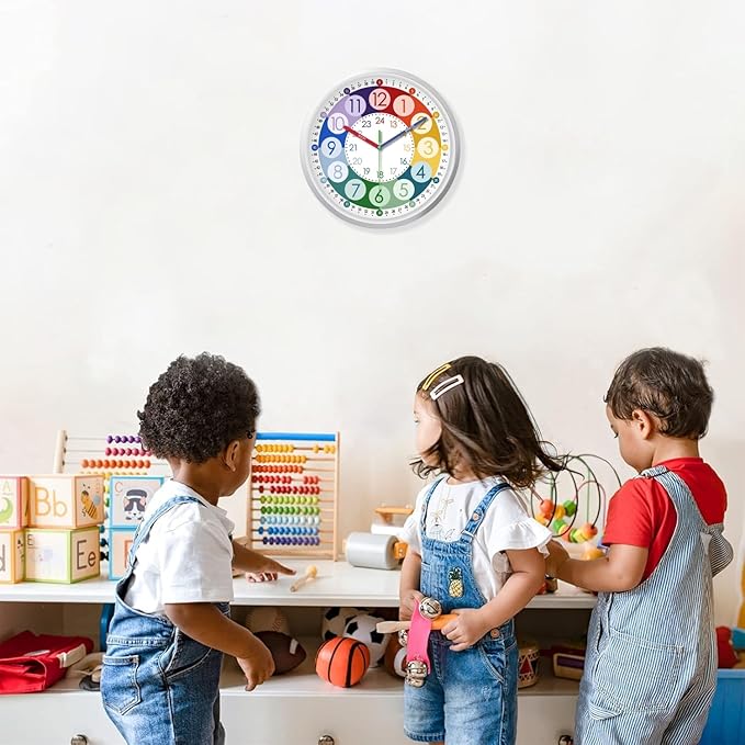 XFM Learning Clock for Kids 12 Inch Colorful Teaching Time Wall Clocks Battery - Image 5