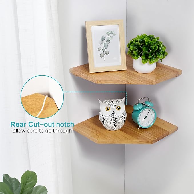 Corner Wall Shelves, Corner Floating Shelves Set of 2 Solid Oak Wood Display - Image 4