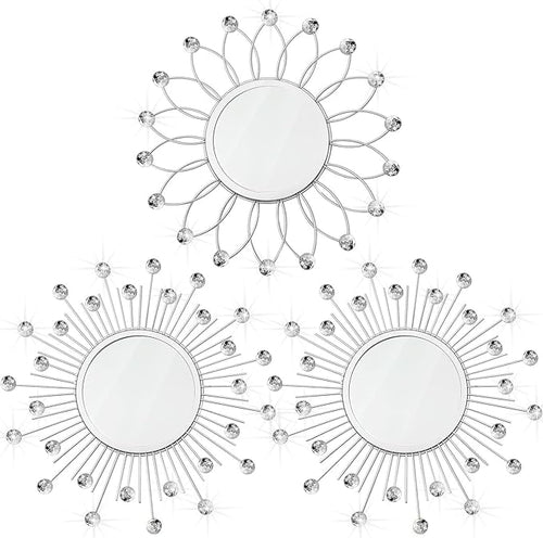 3 Pack Metal Mirrors for Wall Sunburst Wall Mirrors Home Décor Decorative by Uaussi