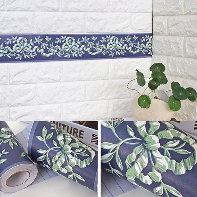 UPREDO Royal Blue Floral Wall Border Peel and Stick Ceiling Border Wallpaper - Image 4