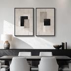 Framed Neutral Abstract Wall Art Set of 2, Minimalist Block Lines Pictures - Image 4