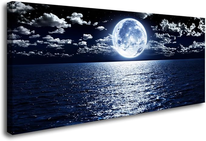 Cao Gen Decor Art S06998 Wall Art Canvas Prints Moon Sea Ocean Landscape 1 by Cao+Gen+Decor+Art