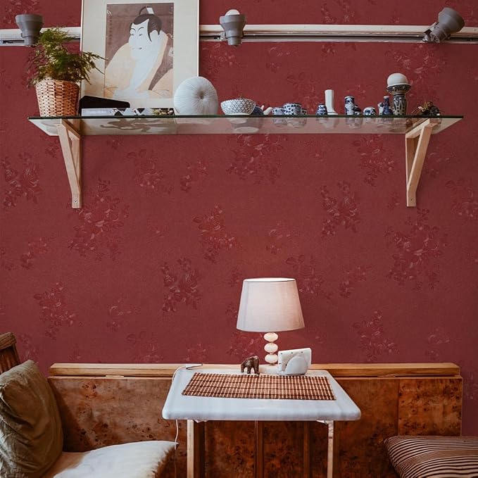 Dark Red Peel and Stick Wallpaper Textured Embossed Floral Contact Paper Peel - Image 5