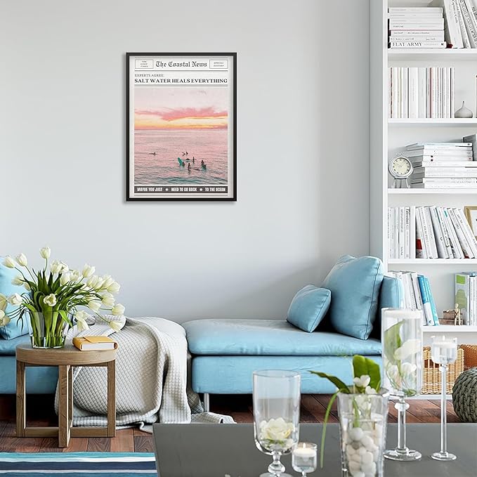 Pink Beach Newspaper Posters Vintage Fashion Coastal Girl Surf Wall Art 16X24 - Image 7
