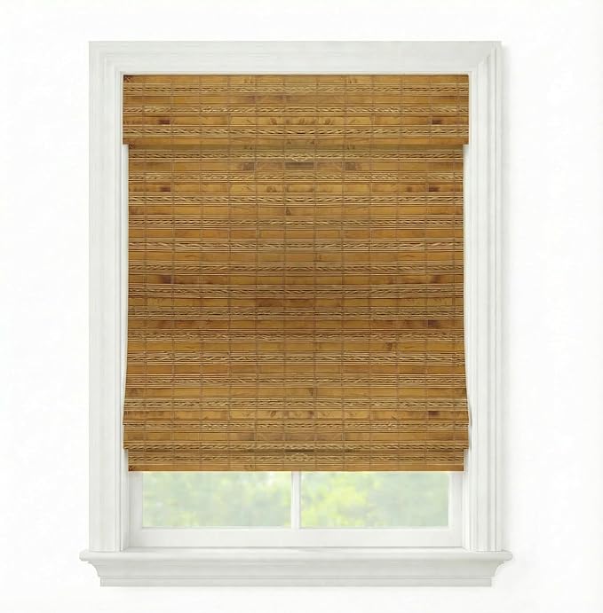 Cordless Woven Wood Roman Shades, 35W x 36H, Sarasota Camel, Sizes 20-72 Wide by FirstRateBlinds