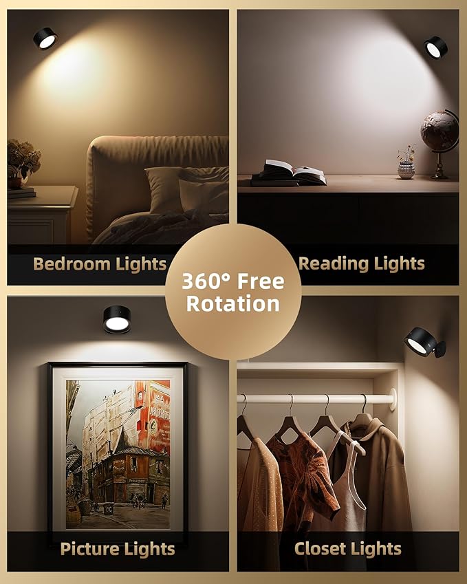 LED Wall Mounted Lights, Rechargeable Wall Sconces Lamp, 3 Color Temps & Remote - Image 4