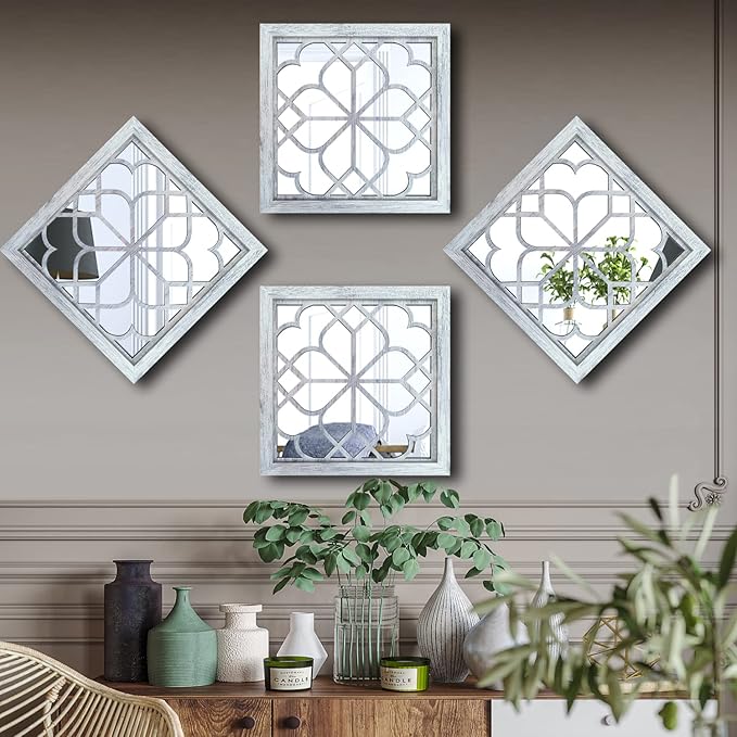 Wocred Set of 4 Mirrors Square Wall Mirror, Gorgeous Rustic Farmhouse Accent - Image 4