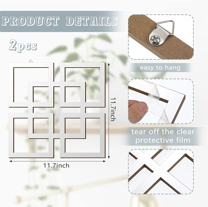 Weysat Wall Mount Home Mirror, 2 Pieces Silver Square Decorative Mirror - Image 2
