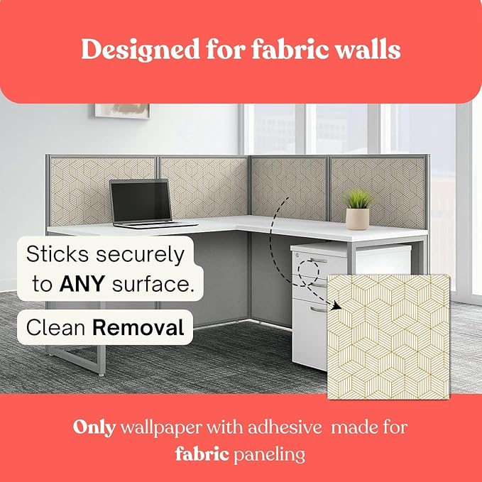 Cubicle Wallpaper for Fabric Walls Removable-Gold and White Geometric Wallpaper - Image 2