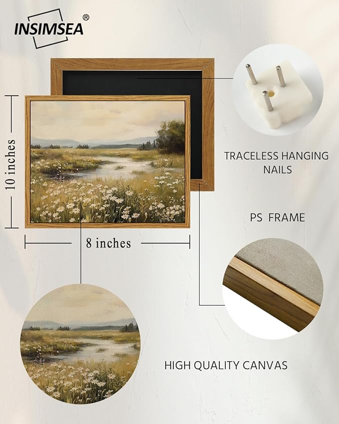 InSimSea Framed Canvas Wall Art, Vintage Floral Wildflower Field Prints Wall - Image 4