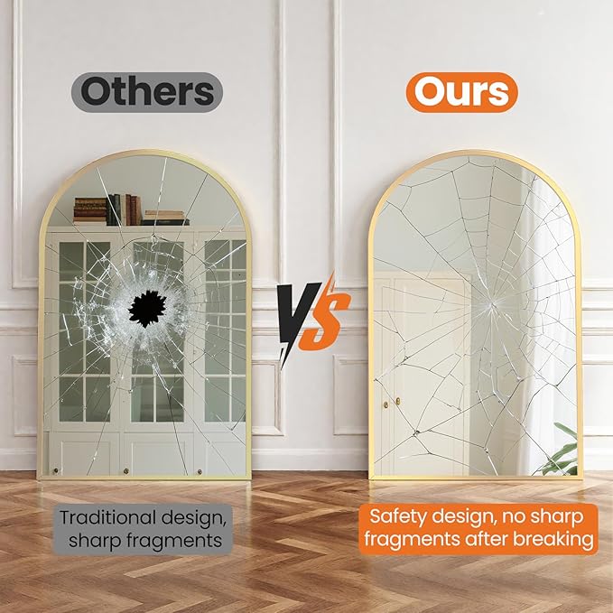 NEWBULIG 26X38 Inch Arched Bathroom Mirror - Image 6