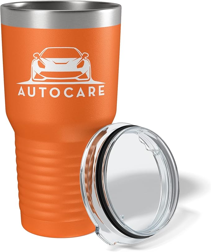 Personalized 30oz (17 Colors) Printed Insulated Stainless Steel Powder Coated Tumbler with Lid - Custom Bulk Promotional Items with your Logo - Bulk Company Small Business Party Favors (Orange)