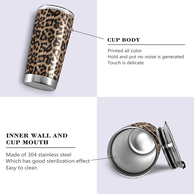 Tumbler Stainless Steel Vacuum Insulated Cup Double Walled, Simple Thermos Cheeteh Leopard Print Travel Mug for Coffee, Beverages, Tea with Straw and Lid