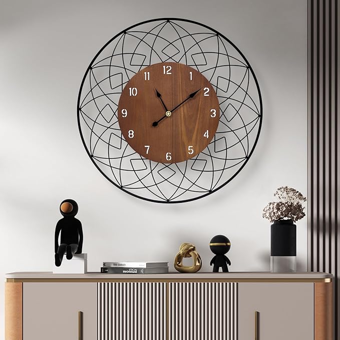 22 Inch Wood Wall Clocks, Silent Non Ticking Battery Operated Rustic Round - Image 3