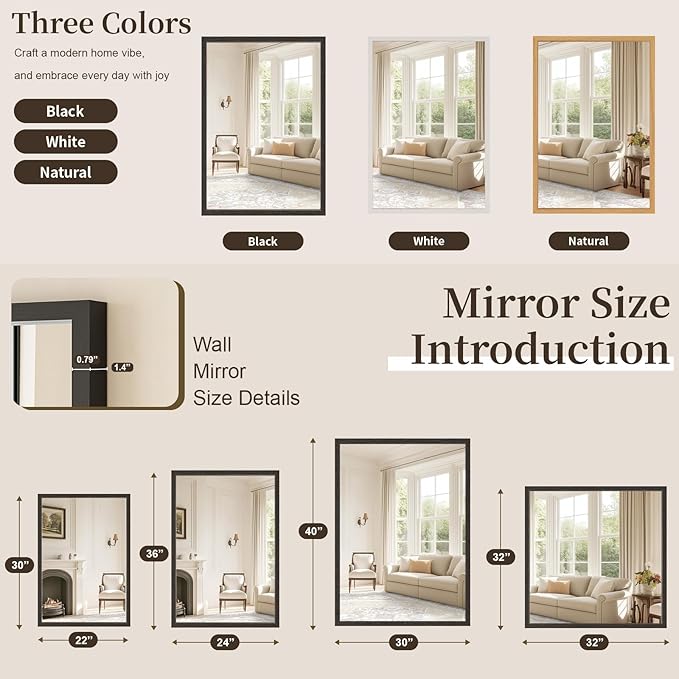 Syndra Square Black Wood Frame Bathroom Mirror, Waterproof Slim Deep Frame - Image 6