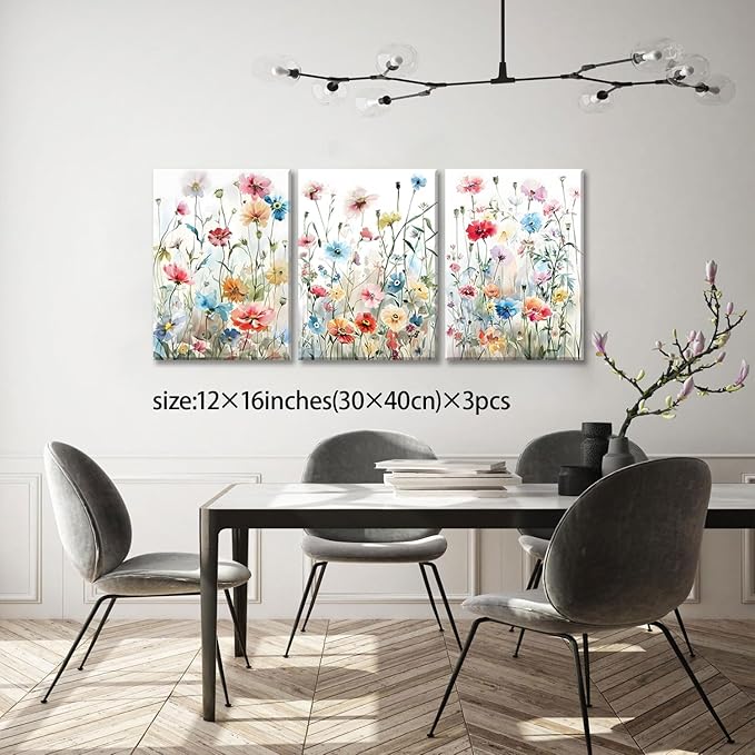KISSFOX Framed Colorful Wildflower Canvas Wall Art Set Of 3 Flowers Pictures - Image 6
