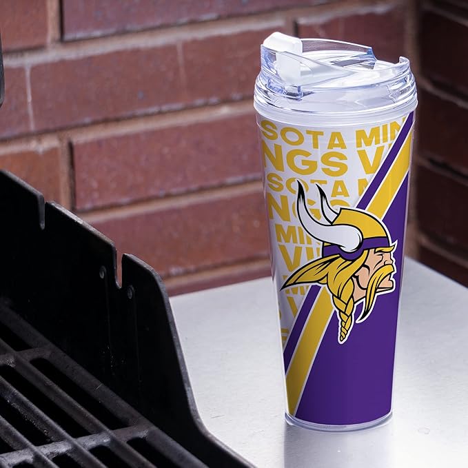 NFL Football 24oz Acrylic Tumbler with Hinged Lid, Officially Licensed Double Wall Tumbler for NFL Fans