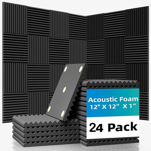 24 Pack Sound Proof Foam Panels |1"×12"×12" Quick-Recovery Soundproof Wall by Temgcuam