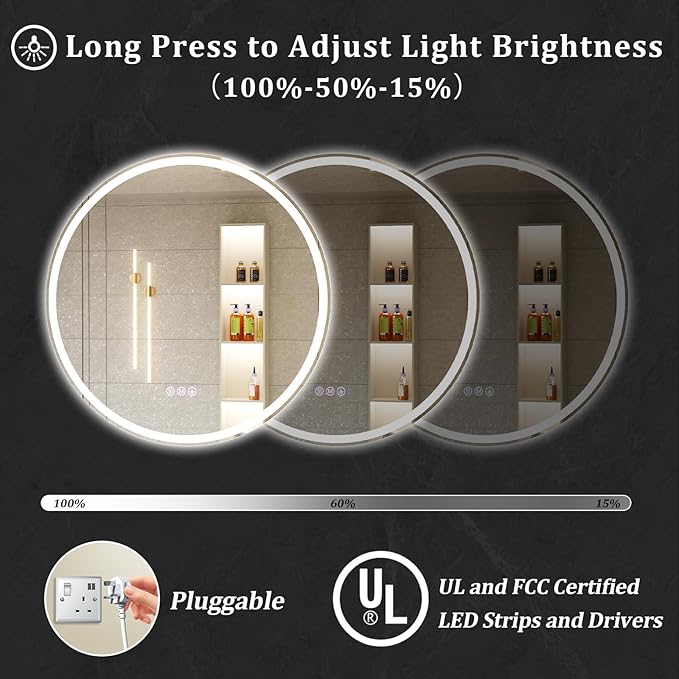 BEAUTYPEAK 30x30 LED Round Bathroom Mirror - Image 4
