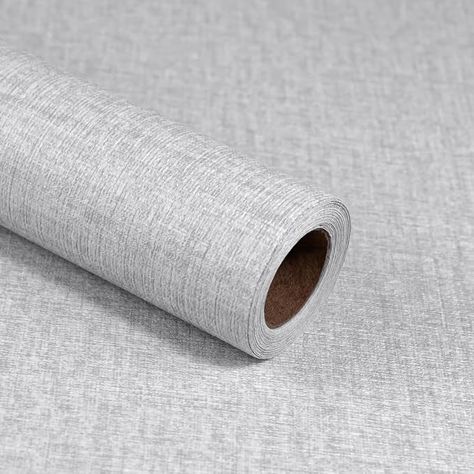 Grasscloth Peel and Stick Wallpaper, Light Grey Vintage Textured Faux Linen by MANONIRIA