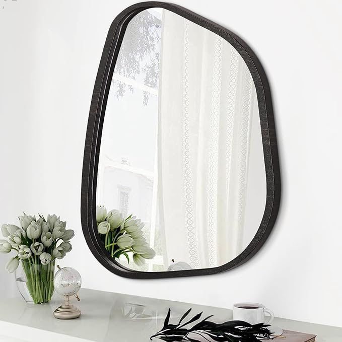 Asymmetrical Small Wall Mirror Irregular Wood Frame Modern Unique Accent Wall by HLFMVWE