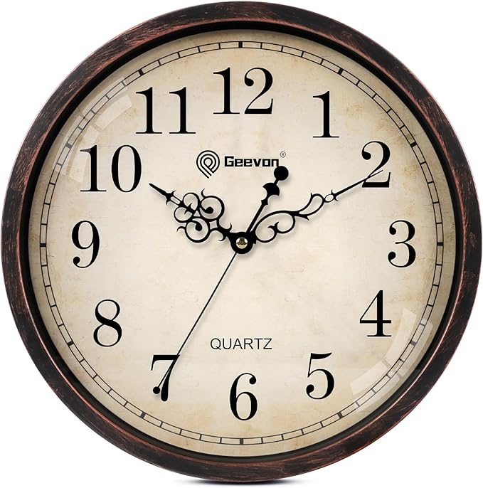 Geevon Vintage Wall Clock, Silent 14" Non Ticking Retro Round Clock Quartz by GEEVON