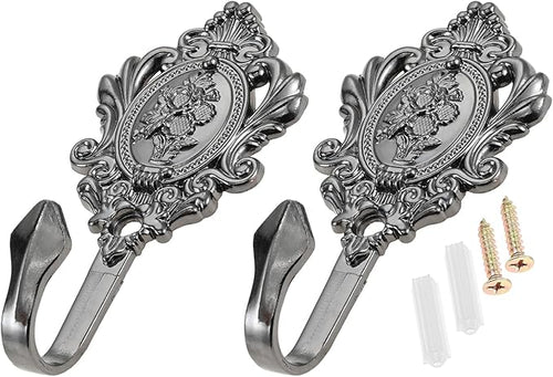 2Pcs Wall Hooks Black Pattern Carved Vintage Drapery Clothes Key Hook Bathroom - Image 2