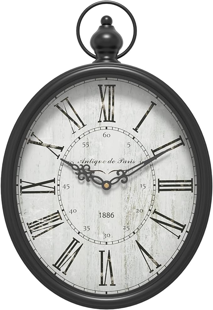 Menterry Oval Retro Wall Clock, Rustic Vintage Style, Battery Operated Silent by Menterry