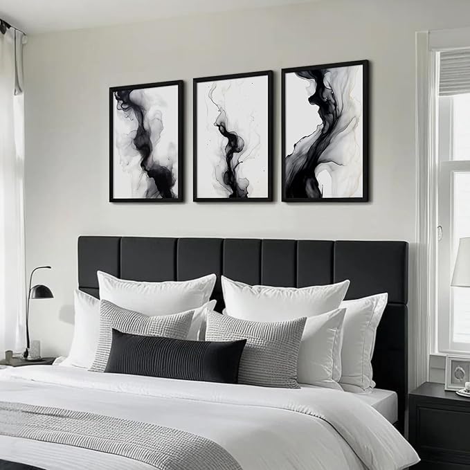 Black White Abstract Wall Art Decor Set of 3 Modern Wall Art Minimalist Canvas - Image 6