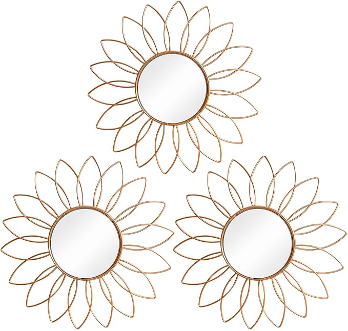 3 Pack Metal Mirrors for Wall Sunburst Wall Mirrors Home Décor Decorative by Uaussi