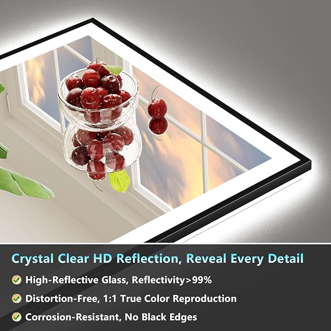 68x38 Black Framed LED Bathroom Mirror - Image 9