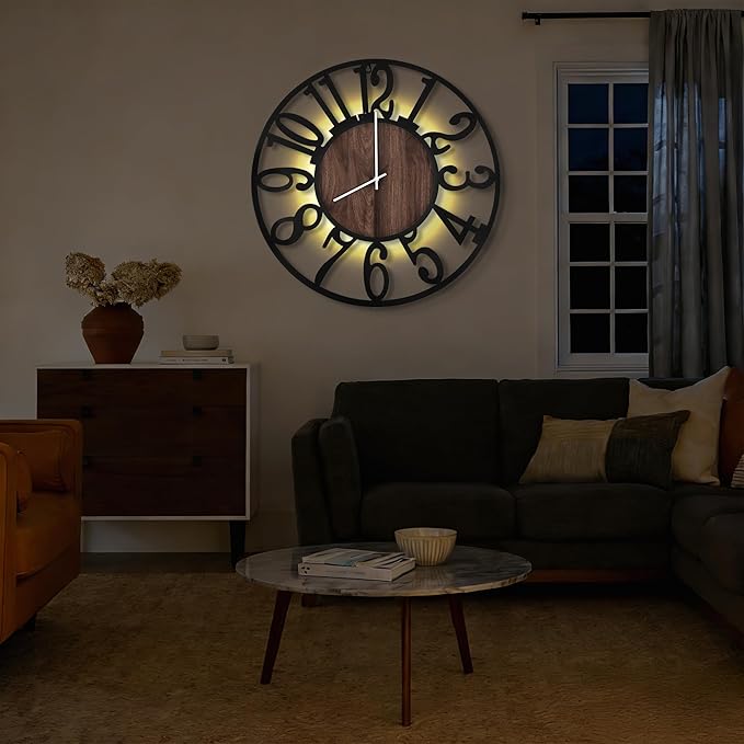 32'' Large Wall Clock with Adjustable Night Light, Glow in The Dark Decorative - Image 4