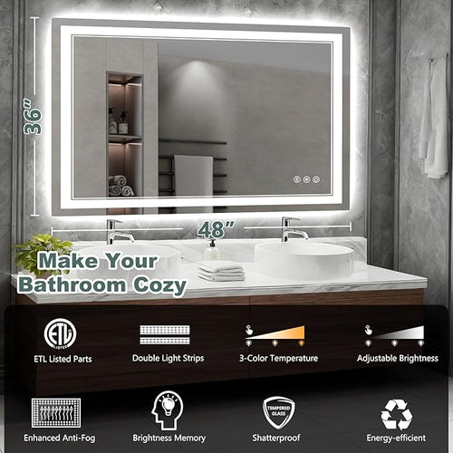 48x36 Inch LED Bathroom Mirror - Image 2