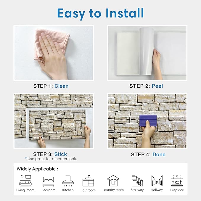 COMSTICKC 3D Faux Stone Wall Sticker Peel and Stick Wall Covering, DIY - Image 8