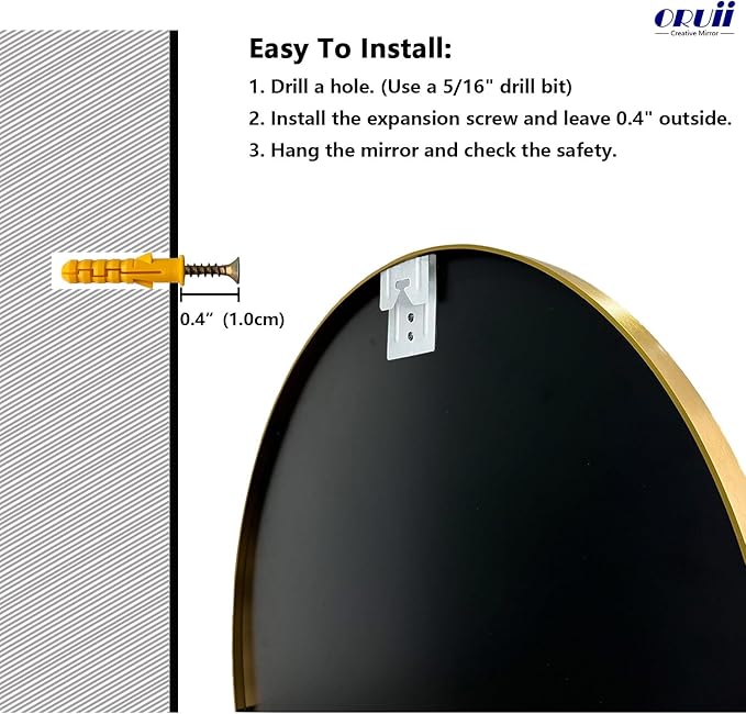 Oruii Gold Round Mirror, Circle Wall Mirrors Metal Frame, Brass Circular Mirrors - Image 7