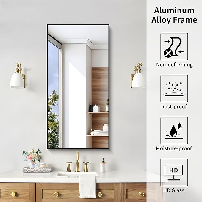 KOCUUY Black Bathroom Mirror, 20x40 Inch Rectangle Mirror - Image 8
