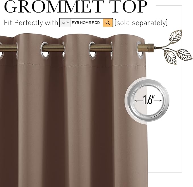 RYB HOME Blackout Room Divider Curtains Thermal Insulated Energy Efficiency - Image 2