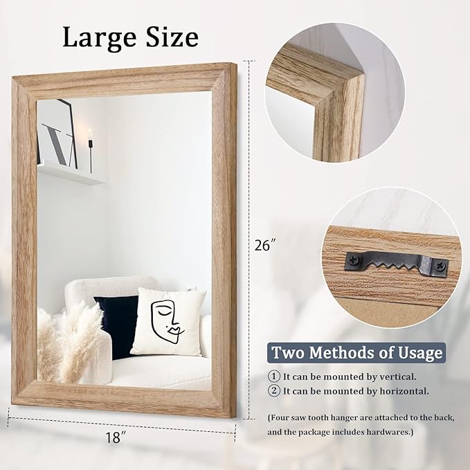 AAZZKANG Rustic Mirrors for Wall Rectangle Wooden Frame Hanging Mirror for - Image 2